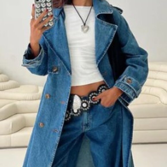 Old Navy Blue Denim Trench Coat - Picture 4 of 4